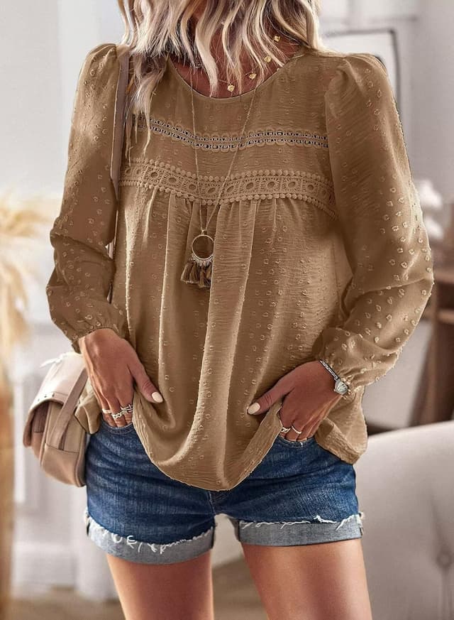 Detalle 1 de TUUHAW Langarmshirt Boho mit Häkelspitze