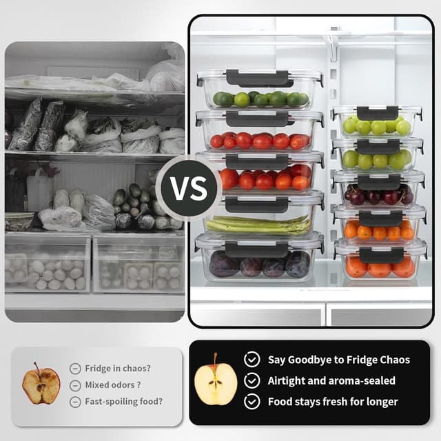 Detalle de S SALIENT 5-pack glass storage containers with lids (borosilicate), airtight & leakproof, BPA-free