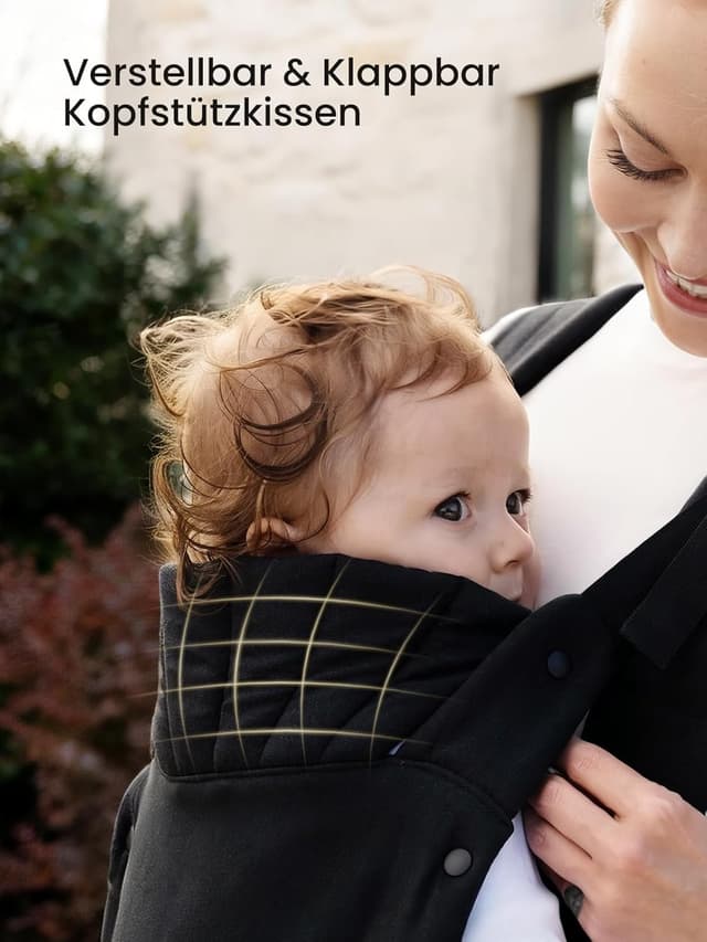 Detalle de GROWNSY Babytrage mit Ein-Klick-Schnalle und Kopfstütze (3–20 kg) – ergonomisch & leicht in Schwarz