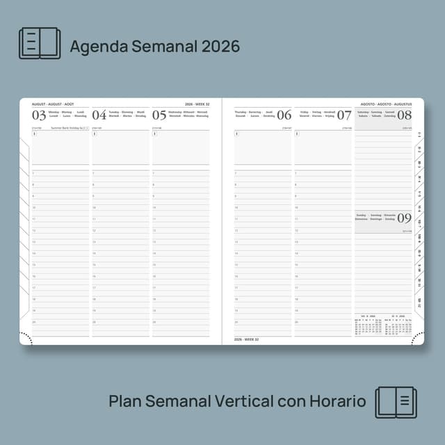 Detalle de POPRUN Agenda Settimanale 2026 Verticale 26,5 x 21,5 cm