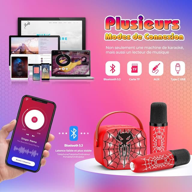 Detalle de Braxel Micro Karaoké enfant avec 2 micros sans fil Bluetooth (3 à 12 ans)