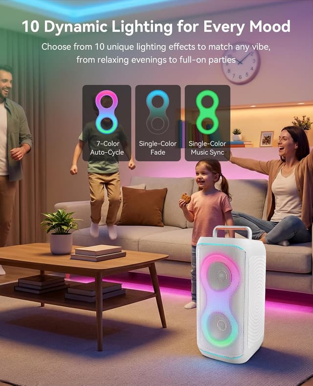 Detalle de GKD61 Karaoke Machine for Adults with 2 Wireless UHF Microphones, 400W Peak Portable Bluetooth Party Speaker