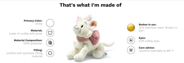 Detalle de Steiff 24658 Katze Marie (24 cm) – Soft Cuddly Friends im Disney-Look, Weiß/Rosa