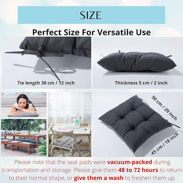 Detalle de HAMO Garden Chair Cushions (Set of 4) Outdoor Seat Pads, 45x50 cm, Graphite