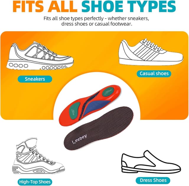 Thumbnail 6 de Leebey Semelles orthopédiques de soutien de voûte unisexe (orange) pour douleur au pied, pieds plats et fascite plantaire