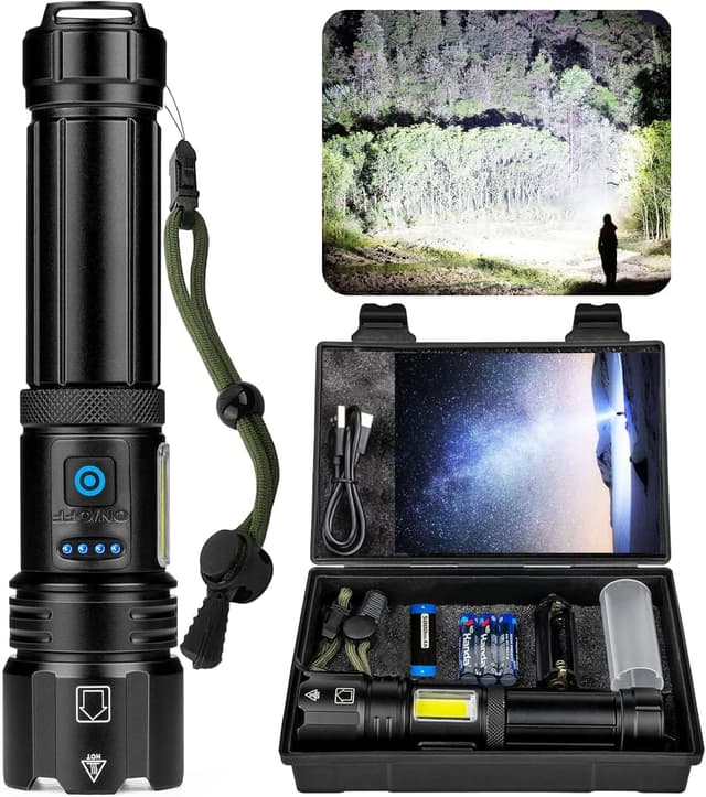 Detalle de ZEUSFIRE Taschenlampe LED aufladbar mit USB, 7 Lichtmodi & IPX7 – für Camping, Wandern und Outdoor