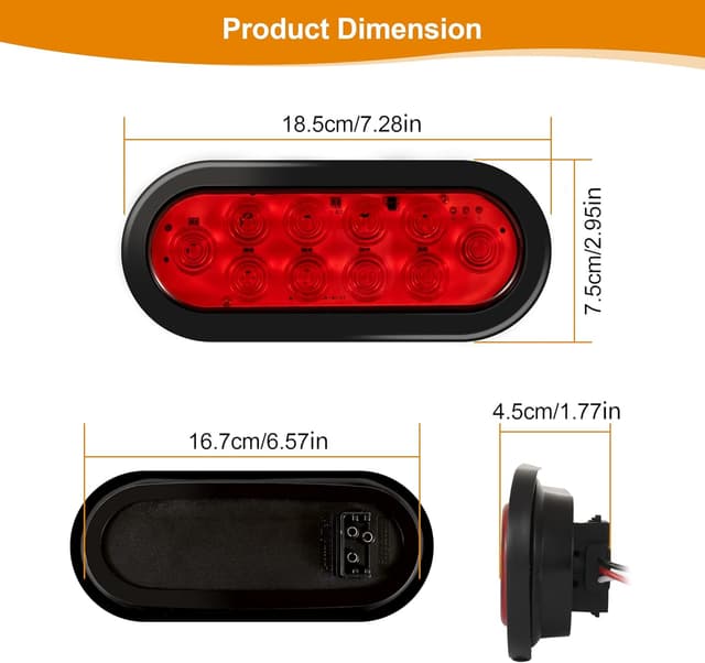 Thumbnail 3 de RUNHWEE 6-Inch Oval LED Trailer Lights Kit (2-Pack) with 10 LED Markers, Waterproof DOT-Compliant Red