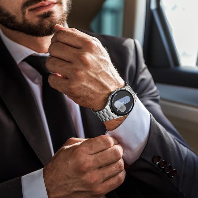 Detalle 2 de Suphart Metal Band Strap for Samsung Galaxy Watch 7/6/5/4 (44mm–45mm, 40mm–43mm) — Stainless Steel, No-Gap Connector, Silver