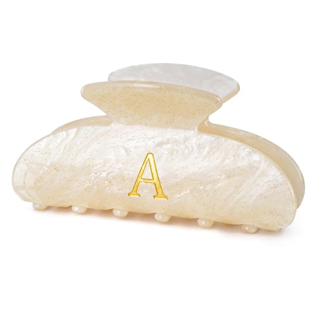 Detalle de Fycert Initial Glitter & Acrylic Hair Clip (Claw) for Women, Teen Girls — Gold Letter A