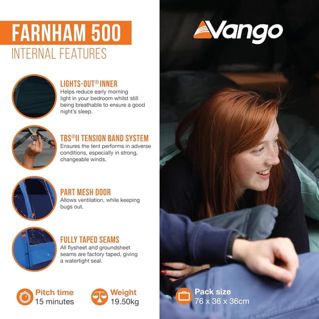Detalle de Tunnel tent for 5, Vango Farnham 500