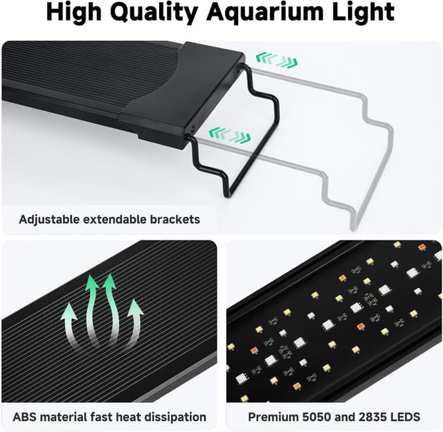 Detalle 2 de AQQA LED Aquarium Light 42W Full Spectrum (24/7 Mode) with Adjustable Timer & Extendable Bracket for 120–140cm tanks