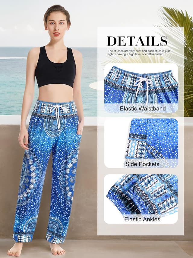 Detalle 2 de QIANXIZHAN Women’s Harem Pants with Pockets (Boho Palazzo Joggers)
