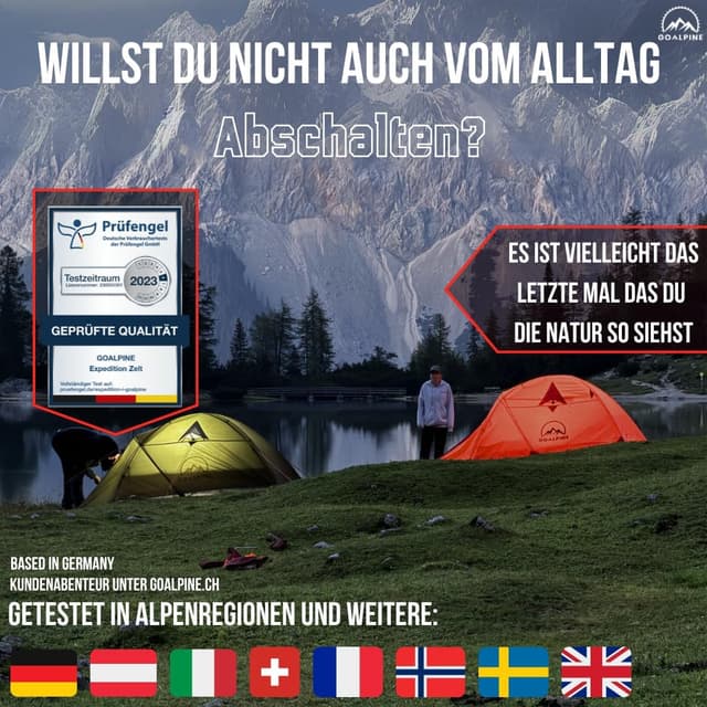 Detalle 2 de GOALPINE® Zelt für 1–2 große Personen – wasserdicht (4000 mm), ultraleicht & kleines Packmaß für Touren