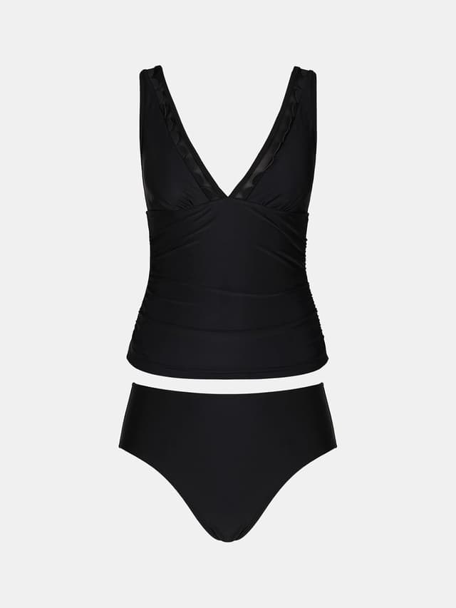Detalle 2 de Tankini da donna CUPSHE con scollo a V in rete smerlata, due pezzi a vita media