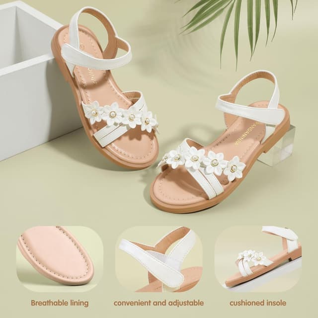 Detalle de PANDANINJIA Girls Sandals (Toddler/Little Big Kids) Open-Toe Velcro Flats