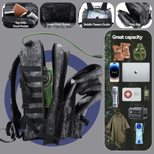 Detalle de Delgeo Mochila Táctica 45L Militar Plegable Impermeable con sistema MOLLE (45 x 30 x 20 cm)