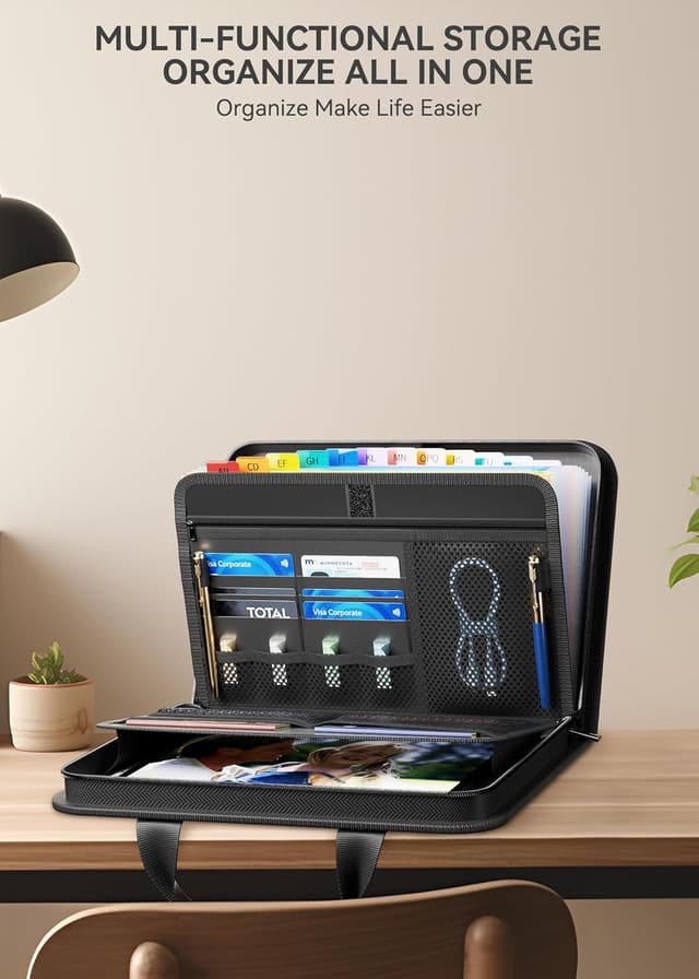 Detalle de ABC life Important Document Organiser Wallet with 13 pockets, fireproof expanding A4 file folder