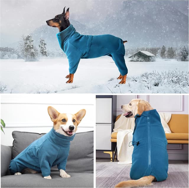 Thumbnail 6 de Leberna Cosy Fleece Dog Coat (Full Body Jacket) – Adjustable Zip Jumpsuit in Turquoise, XL