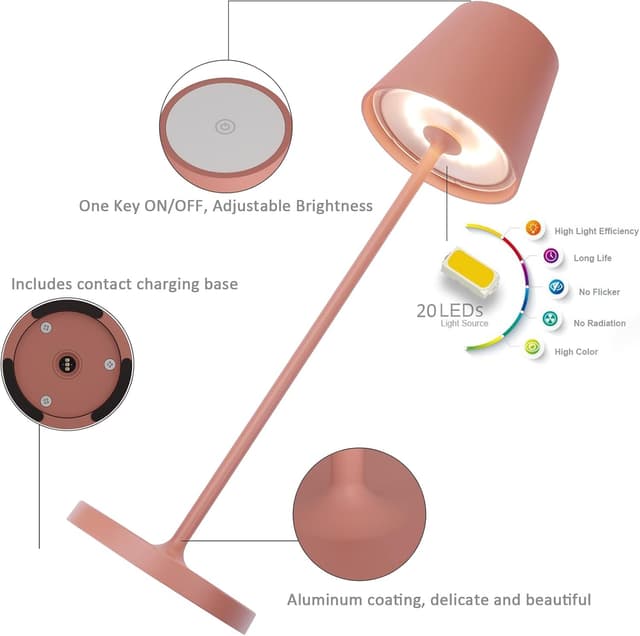 Detalle de K-Bright dimmbare LED-Akku-Tischleuchte (Orange) für Indoor & Outdoor mit USB-Ladestation