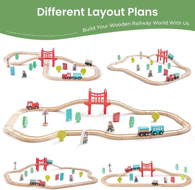Thumbnail 4 de Tiny Land Wooden Train Set 39-piece