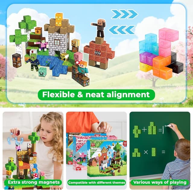 Detalle 2 de 164 Pezzi Blocchi Magnetici Set Avventura nella Foresta Magica con figure e lanterna di zucca