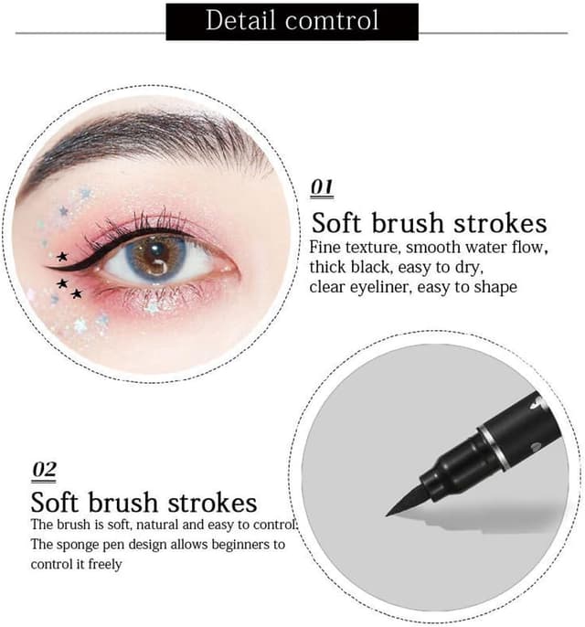 Detalle 2 de Sitovely set da 5 eyeliner liquidi opachi con stencil a doppia testa (triangolo, cuore, stella, fiore, farfalla) impermeabili