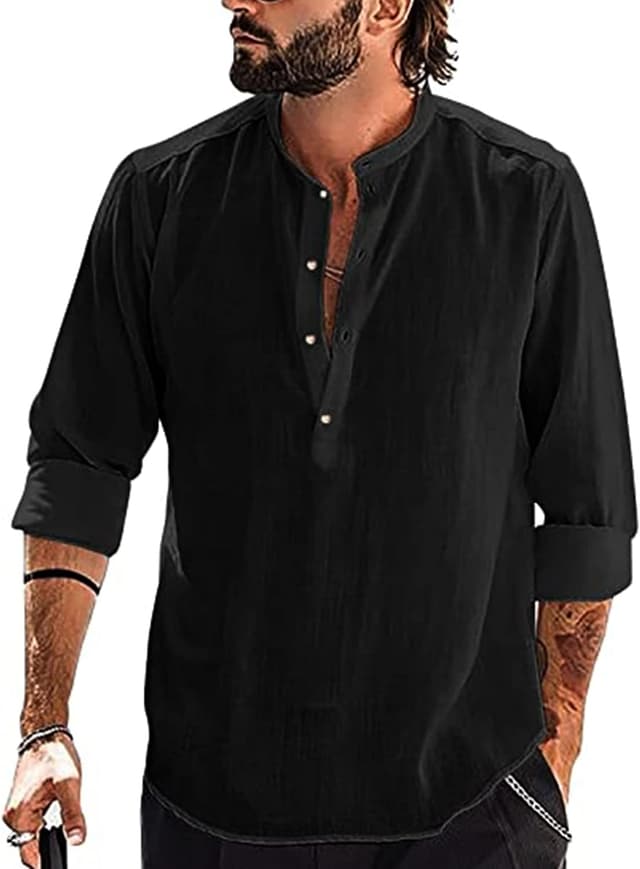 Detalle de YAOBAOLE chemise en lin Henley