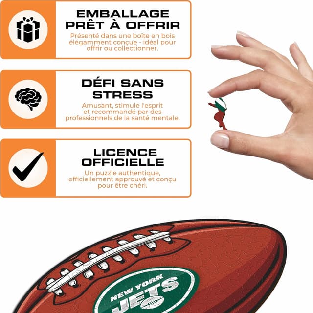 Detalle de Iconic Puzzles New York Jets – puzzle en bois sous licence NFL, logo, taille S (150 pièces)