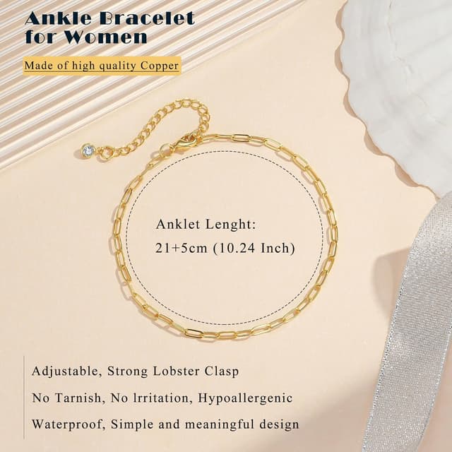 Detalle 2 de Loutade Silber Fußkettchen für Damen (21+5 cm) verstellbar – Fußkette am Knöchel für Sommer, Strand & Schwimmbad