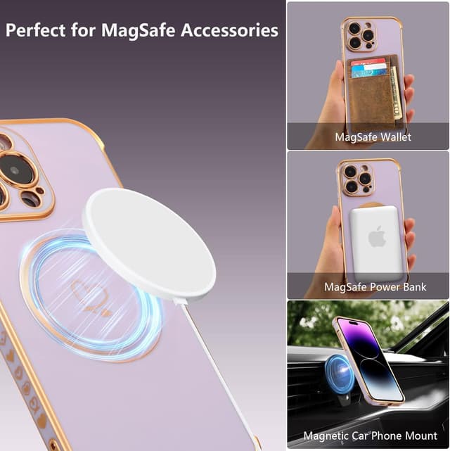 Detalle de ZTOFERA Magnetische Hülle für iPhone 14 Pro Max mit MagSafe-Funktion und Herzmuster (lila)