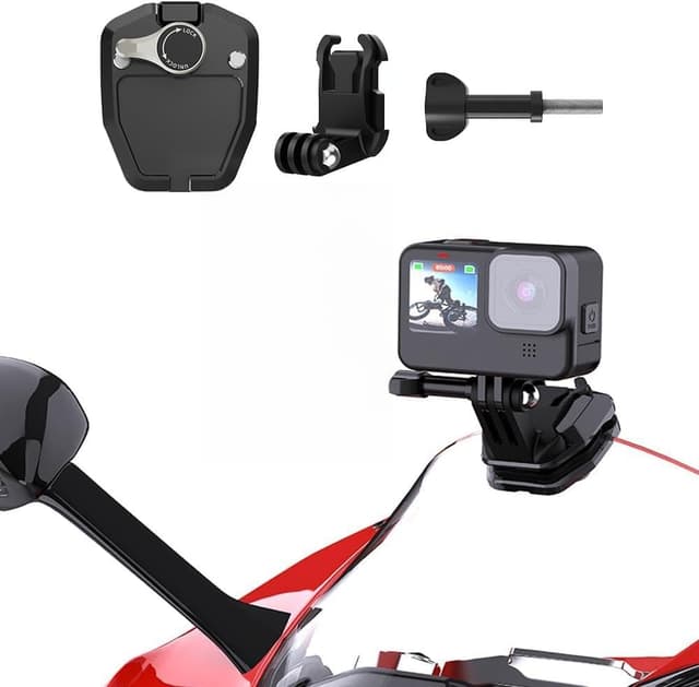 Detalle de HoneTeek Motorcycle Windshield Clip Mount – CNC aluminium action camera holder for GoPro, Insta360 & DJI Osmo Action