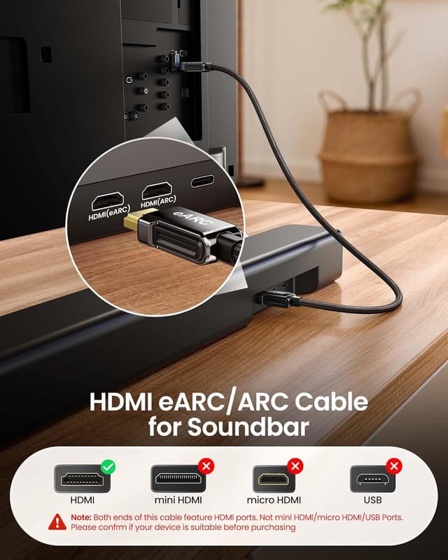 Detalle de Silkland 8K HDMI ARC/eARC Cable 2.1 (6.6 ft) for Soundbars & Home Theater