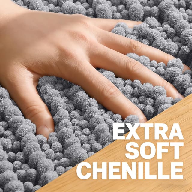 Detalle de OLANLY Chenille Bathroom Rug Mat 24x16 in Grey with Non-Slip TPR Backing