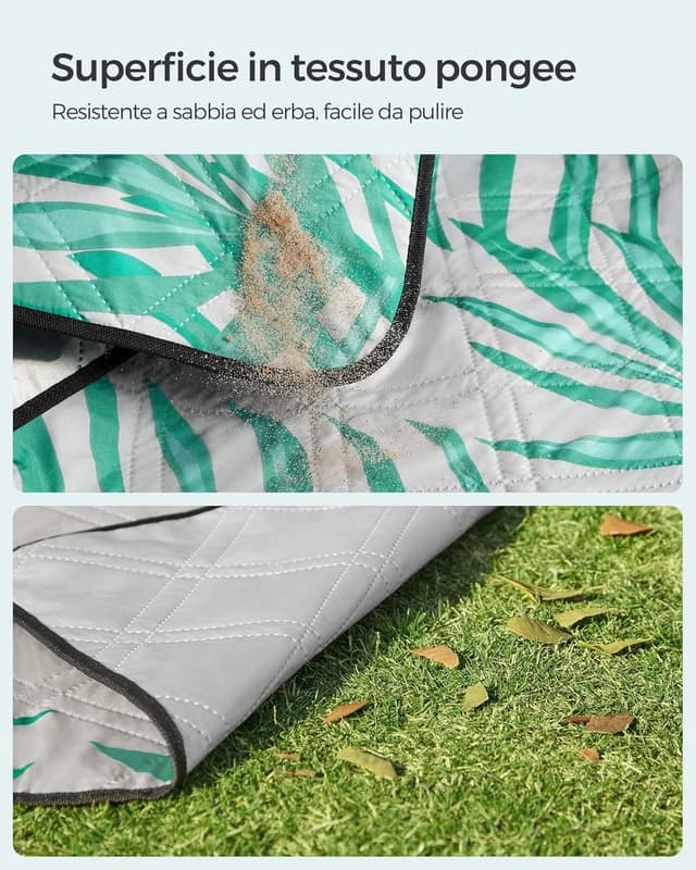 Detalle de SONGMICS Coperta Picnic 300 x 200 cm pieghevole impermeabile con fondo in alluminio (motivo a felce verde) GCM083C02
