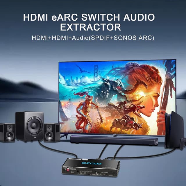Detalle 2 de 4K 120Hz HDMI 2.1 eARC Audio Extractor Switch (2x2) with Optical SPDIF, ARC/eARC and IR Remote