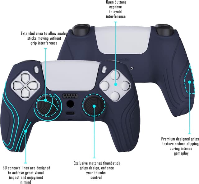 Detalle 2 de eXtremeRate PlayVital Samurai Edition Midnight Blue anti-slip controller grip skin for PS5