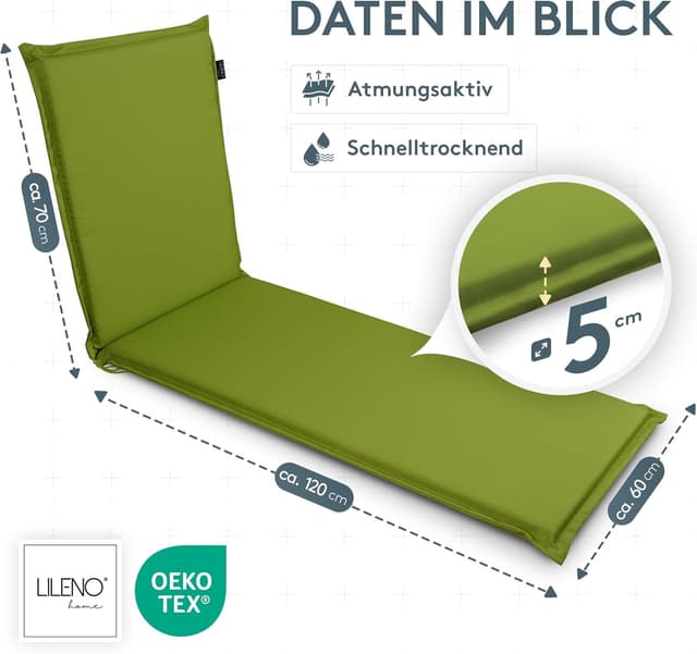 Detalle 2 de LILENO HOME Sonnenliege Auflage MIA als 2er-Set (Apfelgrün) – Polster für Rollliege