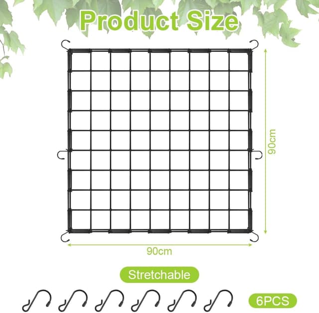 Detalle 2 de OFFCUP rete a traliccio 90 x 90 cm elastica con 6 ganci in acciaio per piante rampicanti e idroponica