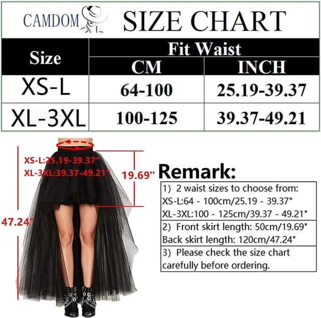 Thumbnail 6 de CAMDOM Damen Steampunk High-Low Tutu Rock asymmetrisch mit Mesh & Schwalbenschwanz-Optik