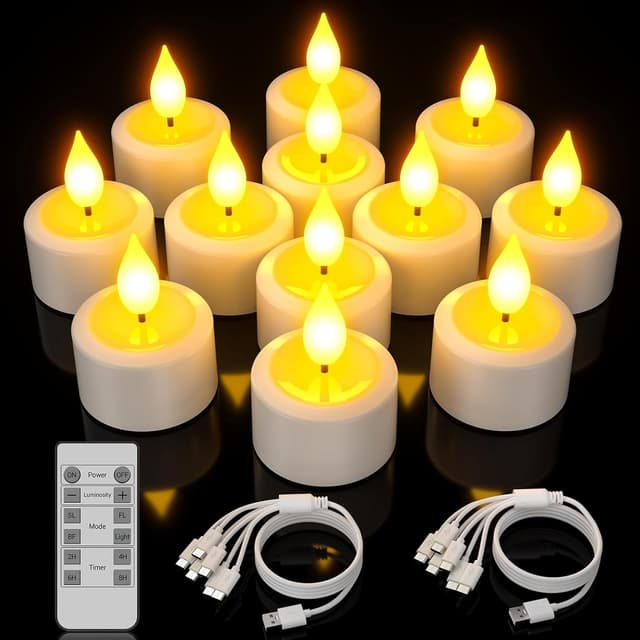 Detalle de Lot de 12 bougies chauffe-plat LED rechargeables Yme avec télécommande