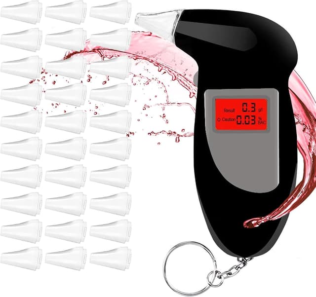 Detalle de Geulieby Alkoholtester Polizeigenau – tragbarer Promilletester mit 30 Mundstücken