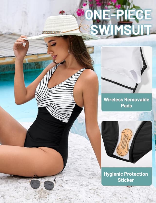 Detalle 1 de UMIPUBO Tummy Control One-Piece Swimsuit for Women with Padded Push-Up, Ruched V-Neck & Cross-Front Detail (Plus Size)