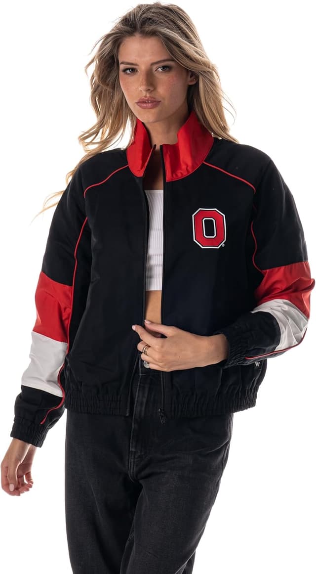 Detalle de The Wild Collective Women’s Ohio State Raglan Track Jacket (Officially Licensed)