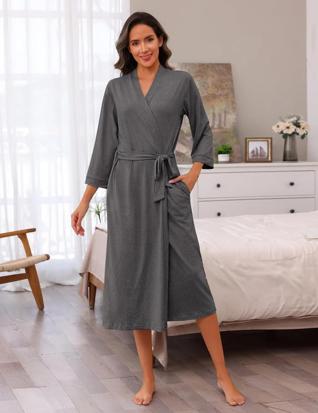 Detalle 2 de Marvmys robe de chambre femme en coton doux avec ceinture ajustable et poches
