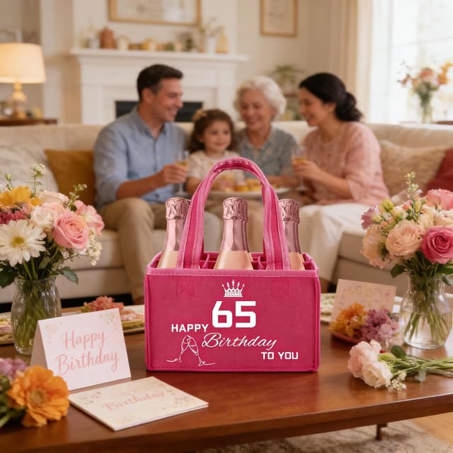 Detalle de UV STYLISH Geschenk zum 65. Geburtstag für Frauen – Filz-Flaschentasche für 6 Getränke