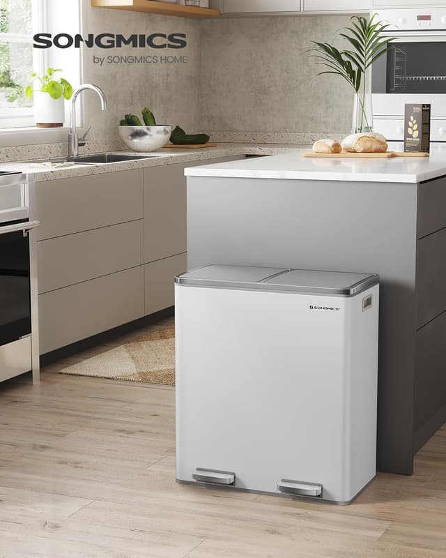 Detalle 2 de SONGMICS LTB60WT pattumiera 2 scomparti, 2x30 L