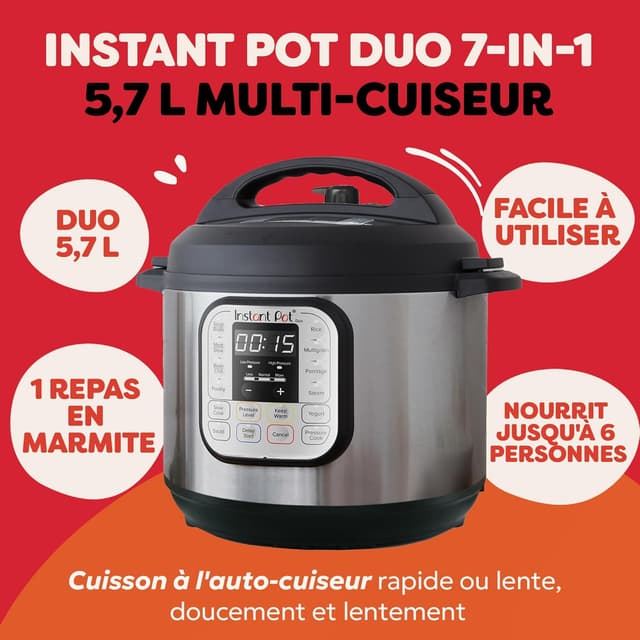 Detalle de Instant Pot Duo 60 7 en 1 – Autocuiseur multifonction 5,7 L, inox (13 programmes)