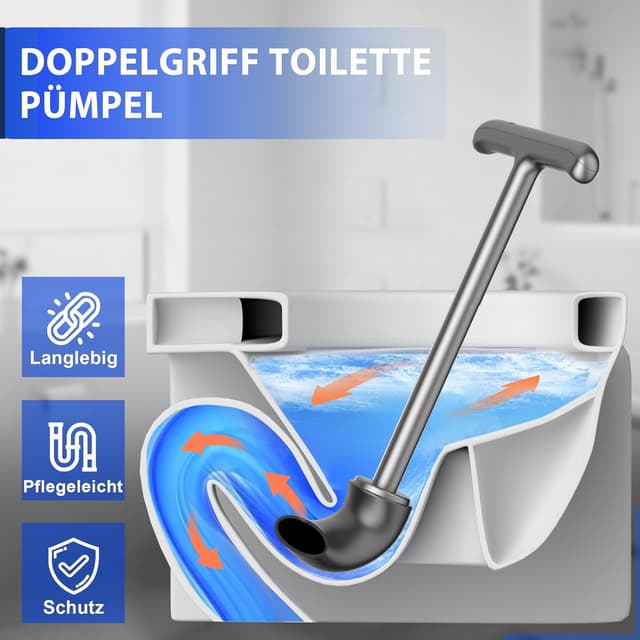 Detalle 2 de Cinola Toiletten-Pömpel mit Halter (wandmontiert, mit verstecktem Halter, Doppelgriff, grau)