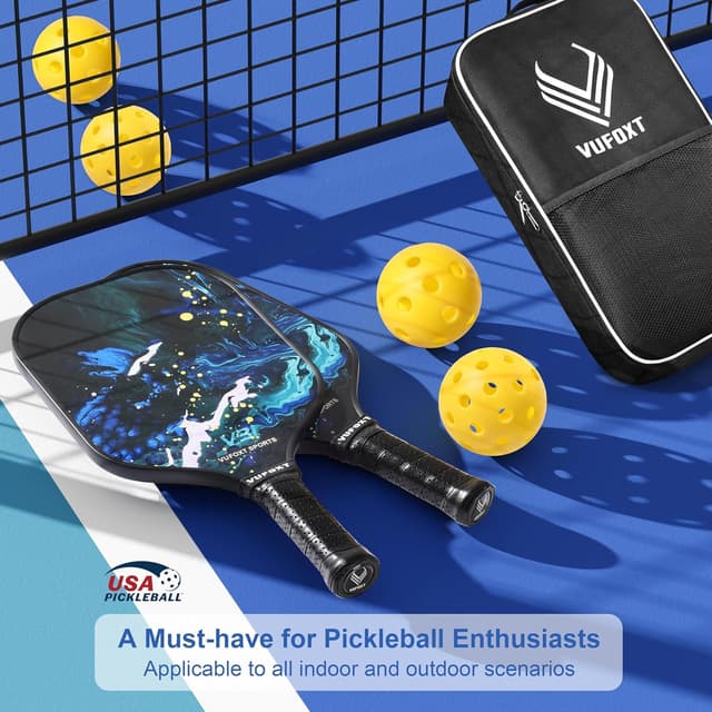 Detalle de Pickleball Paddles Set (2/4) with USAPA-Approved Carbon Fiber Surface and Honeycomb Core (Blue)