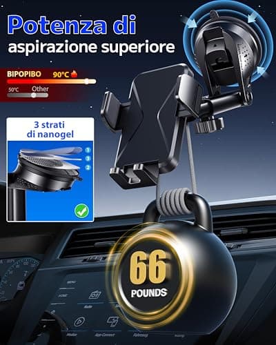 Thumbnail 2 de BIPOPIBO Porta cellulare auto con ventosa e rotazione 360°